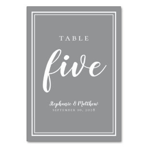 Five Grey & White Simple Wedding Table Number
