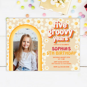 Five Groovy 5th Birthday Photo Invitation   Retro 