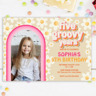 Five Groovy Years Rainbow Birthday Invitation – Re
