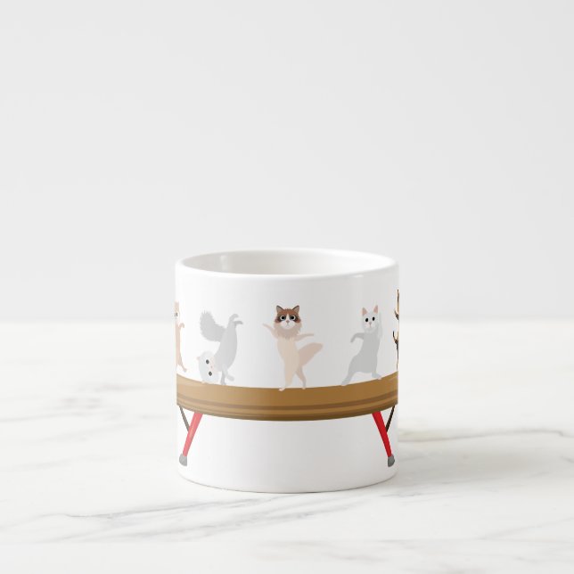 Five Gymnastics Cats on Beam Mini Espresso Cup (Front)