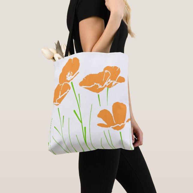 Five Hand Drawn California Poppies    Tote Bag (Close Up)