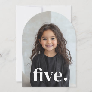 Five Heart Arched Photo 5th Birthday Invitation