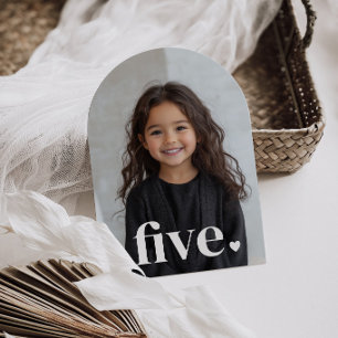 Five Heart Arched Photo 5th Birthday Invitation