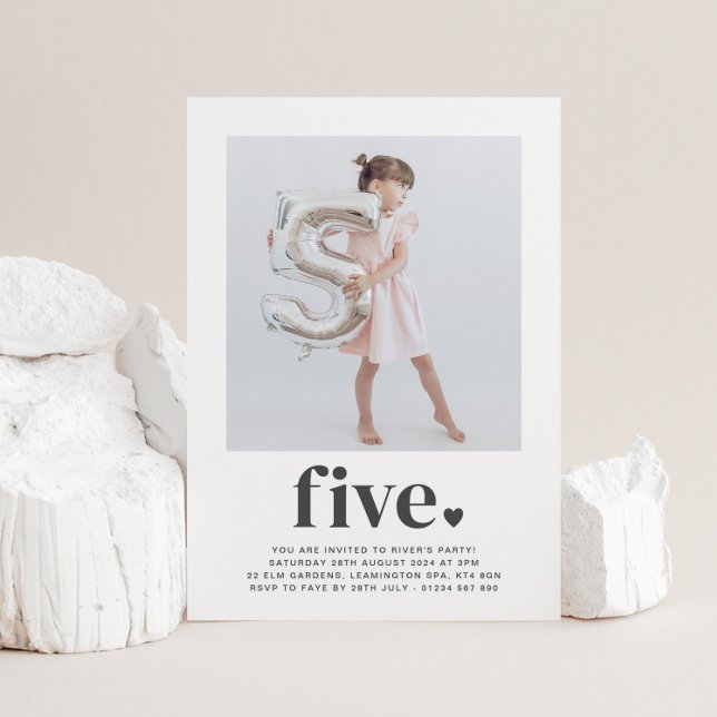 Five Heart - Square Photo Birthday Invitation (Creator Uploaded)