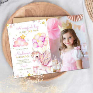 Five Is A Magical Vibe Unicorn 5th Birthday Photo Invitation