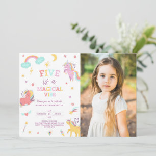 Five is a Magical Vibe Unicorn 5th Birthday Photo Invitation
