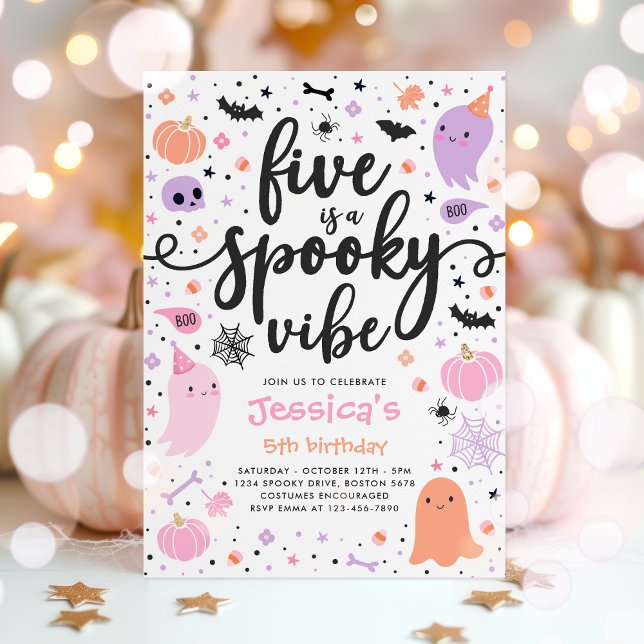 Five Is A Spook Vibe Halloween Ghost Birthday Invitation (Creator Uploaded)