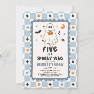 Five Is A Spooky Vibe Halloween Ghost 5th Birthday Invitation