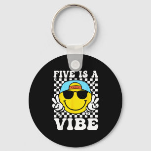 Five Is A Vibe 5th Birthday Groovy Boys Girls 5 Ye Key Ring