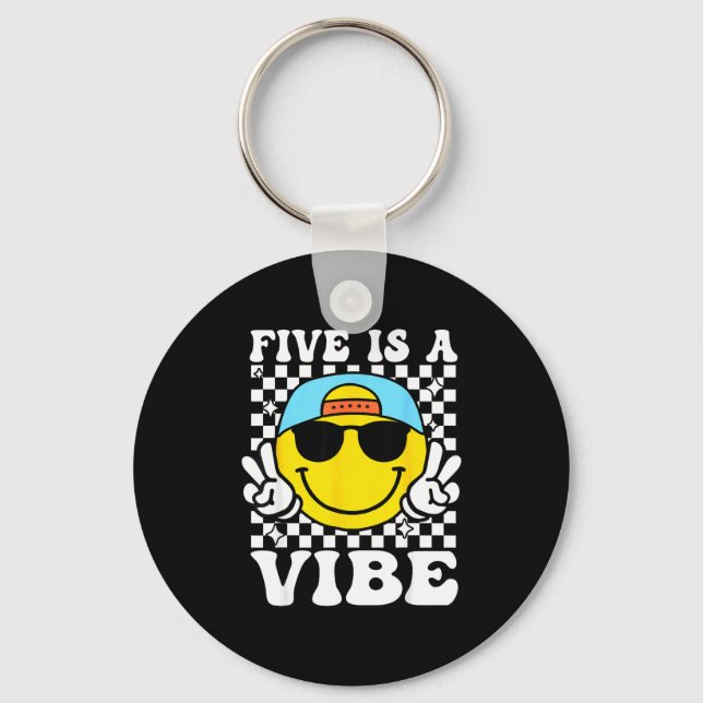 Five Is A Vibe 5th Birthday Groovy Boys Girls 5 Ye Key Ring (Front)