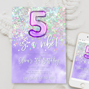 Five is a Vibe 5th Birthday Invitation Confetti 5