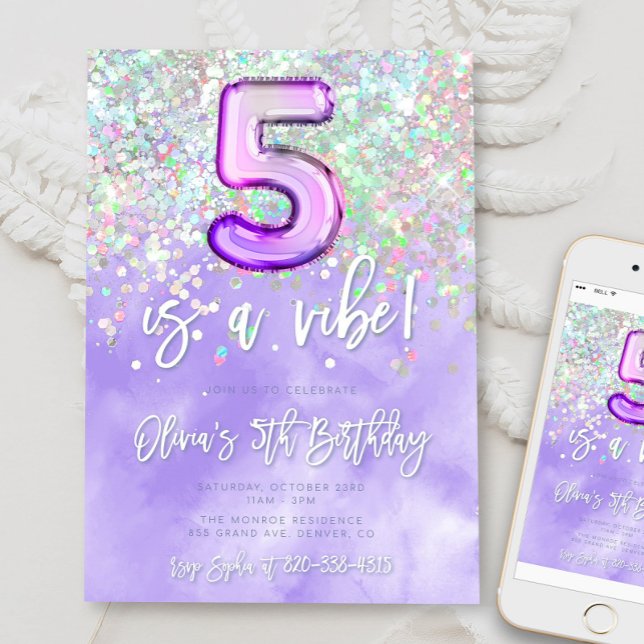 Five is a Vibe 5th Birthday Invitation Confetti 5 (Creator Uploaded)