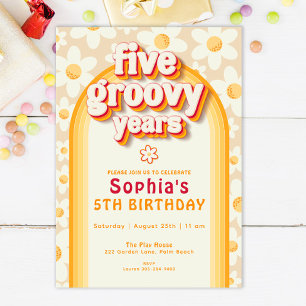 Five Is a Vibe 5th Birthday Invitation   Retro Dai