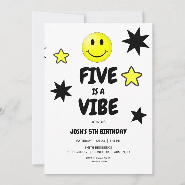 Five is a Vibe 5th Birthday Party Invitation (Front)