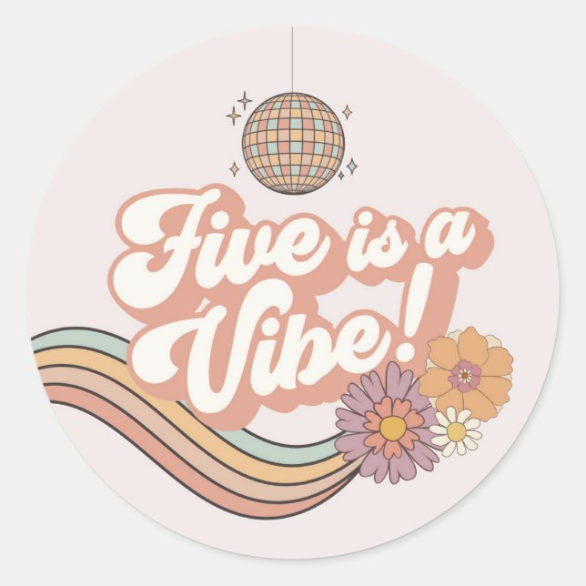 Five is a Vibe 5th birthday party plates Classic Round Sticker (Front)