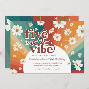 Five is a Vibe 5th Birthday Retro Daisy Rainbow Invitation