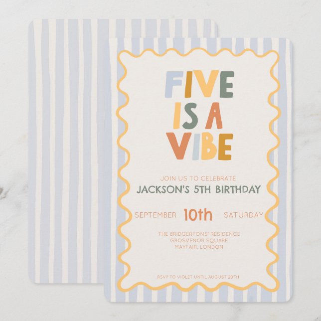 Five is a Vibe 5th Kid Modern Birthday Invitation (Front/Back)