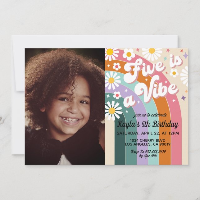 Five is a Vibe 5th Portrait Birthday Invitation (Front)