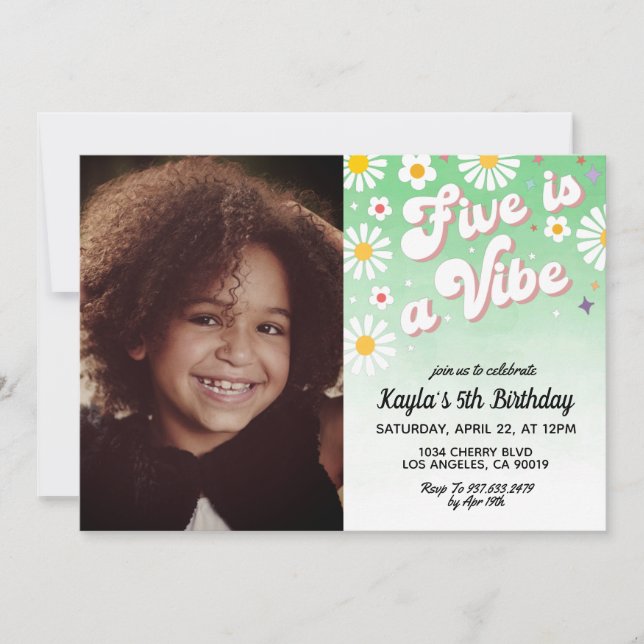 Five is a Vibe 5th Portrait Birthday Invitation (Front)