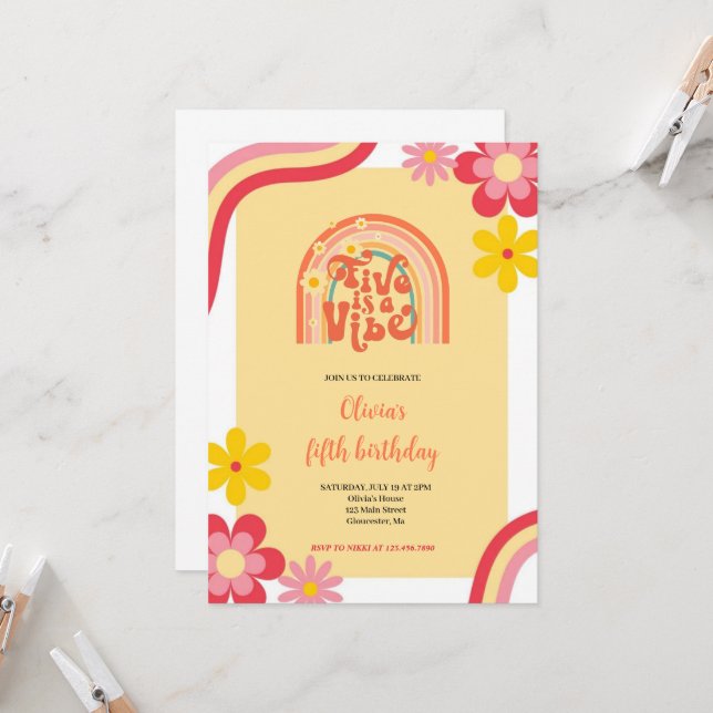 five is a vibe birthday invitation (Front/Back In Situ)