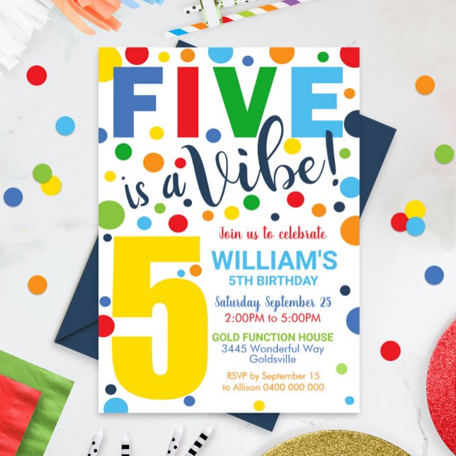 Five is a Vibe Birthday Invitation 5th Birthday (Five is a Vibe Birthday Invitation. Digital or Printed 5th Birthday Invitation)
