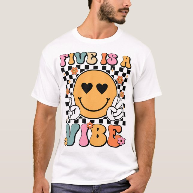 Five Is A Vibe Birthday Party Groovy Boys Girls T-Shirt (Front)