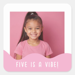 Five is a Vibe Custom Photo Birthday Party Favours Square Sticker