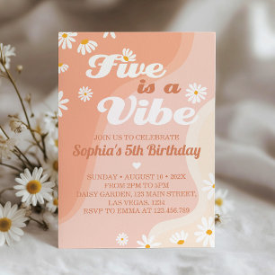 Five is A Vibe Daisy 5th Birthday Invitation
