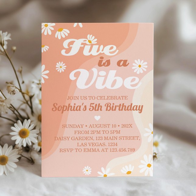 Five is A Vibe Daisy 5th Birthday Invitation (Creator Uploaded)