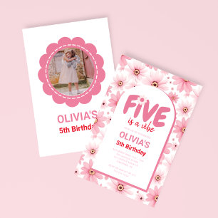 Five is a Vibe Daisy Birthday Photo Invitation