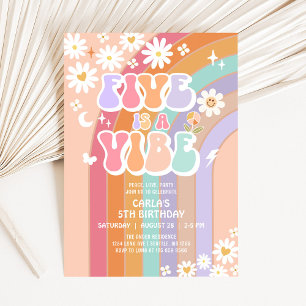 FIVE is a Vibe Daisy Rainbow Groovy 5th Birthday Invitation