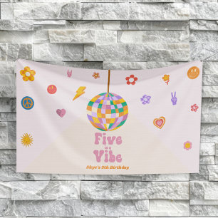 Five Is A Vibe Disco Ball 5th Birthday Party Banner