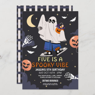Five is a Vibe Ghosts Bats Halloween Costume Invitation