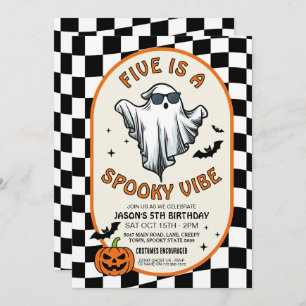 Five is a Vibe Ghosts Bats Halloween Party Invitation