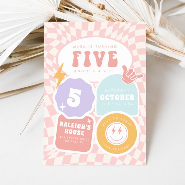 Five is a Vibe | Girls 5th Retro Skater Birthday Invitation (Creator Uploaded)