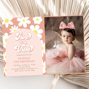 Five Is A Vibe Groovy Daisy 5th Birthday Photo Invitation