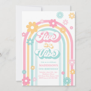 Five Is A Vibe Groovy Daisy Rainbow 5th Birthday Invitation