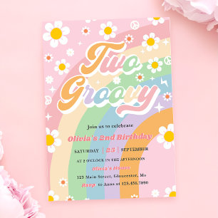 Five Is A Vibe Groovy Daisy Rainbow 5th Birthday Invitation