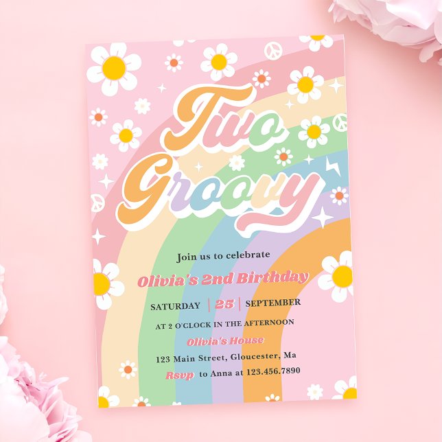 Five Is A Vibe Groovy Daisy Rainbow 5th Birthday Invitation (Creator Uploaded)