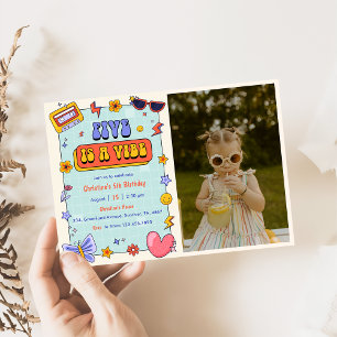 Five Is A Vibe Groovy Hippie 5th Birthday Photo Invitation