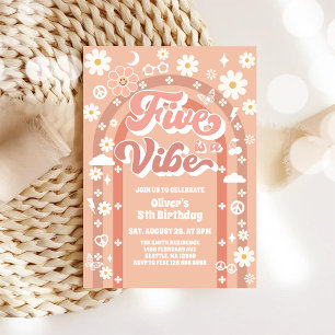 Five Is A Vibe Groovy Retro 5th Birthday Invitation