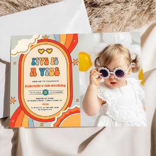 Five Is A Vibe Groovy Retro Rainbow 5th Birthday  Invitation