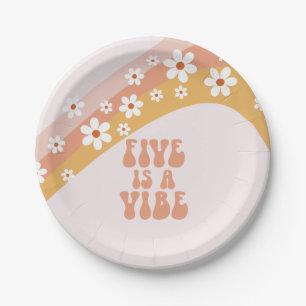 Five is a Vibe Groovy Retro Rainbow 5th Birthday   Paper Plate