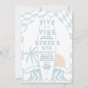 Five Is A Vibe Modern Surf Surfboard 5th Birthday  Invitation