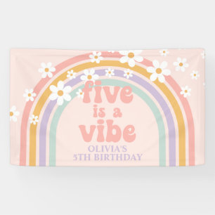 Five is a Vibe Pastel rainbow 5th birthday Banner