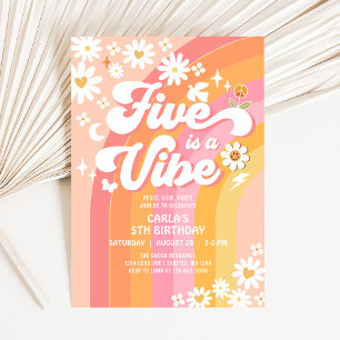 FIVE is a Vibe Pink Peach 5th Groovy Birthday Invitation