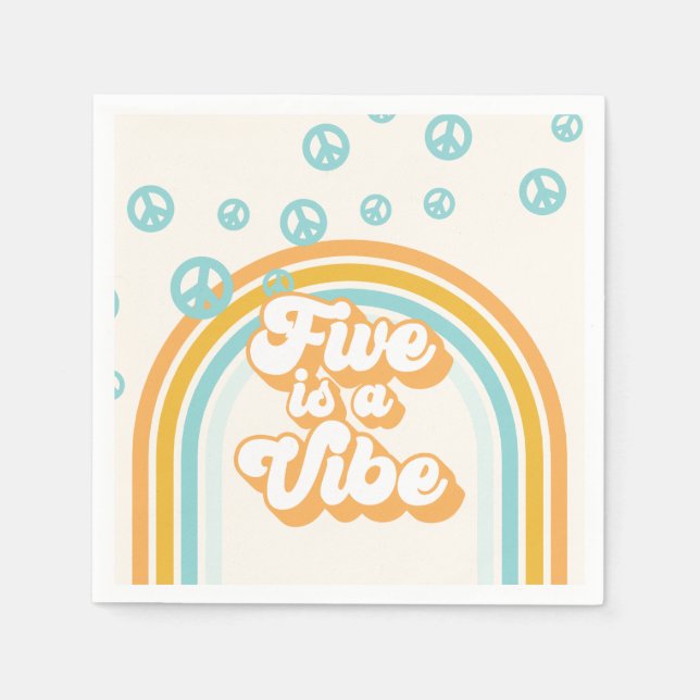 Five is a Vibe Retro Boy 5th Birthday Napkin (Front)
