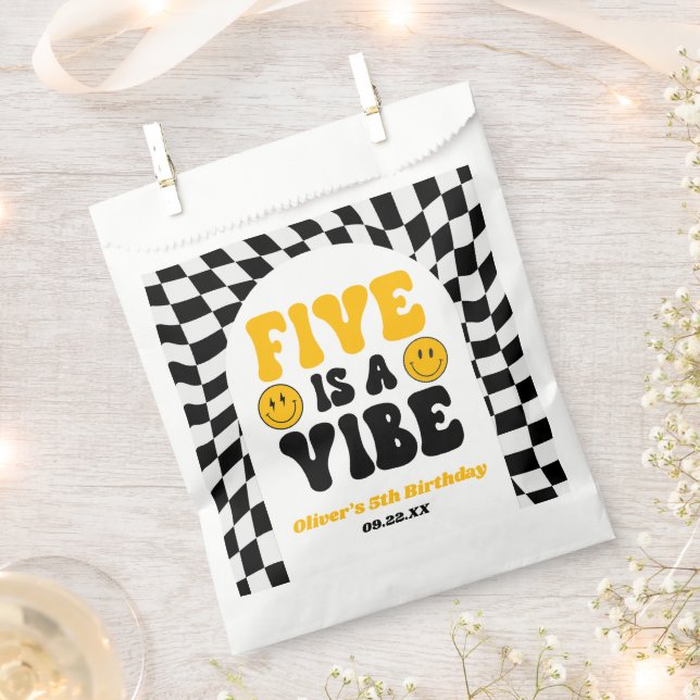 Five Is A Vibe Retro Fifth 5th Birthday Party Favour Bags (Clipped)