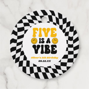 Five Is A Vibe Retro Fifth 5th Birthday Party Favour Tags