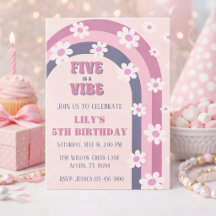 Five is a Vibe Retro Rainbow Daisy Girl 5th